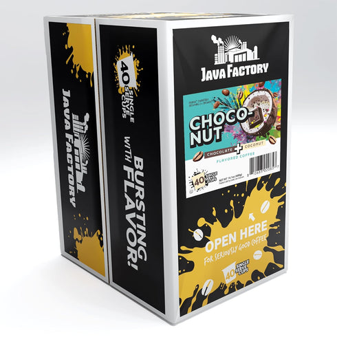 40 Count Java Factory Coffee Pods Choconut, - Chocolate Coconut Flavored, Compatible with Keurig K Cup Brewers
