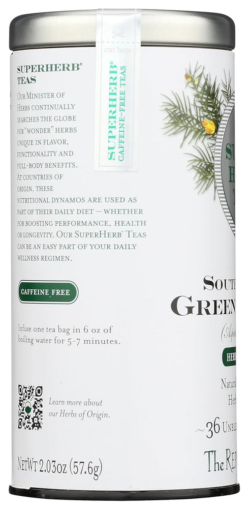 36 The Republic of Tea Organic South African Green Rooibos SuperHerb Tea Tin, Herbal Tea Bags, Naturally Caffeine-Free