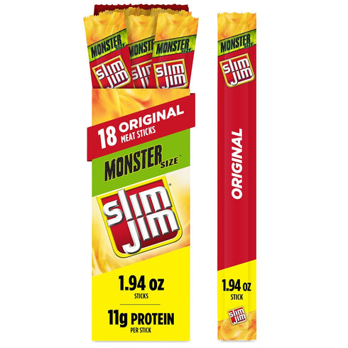 Slim Jim Monster Smoked Meat Sticks, Original Flavor, High Protein, 1.94 oz.