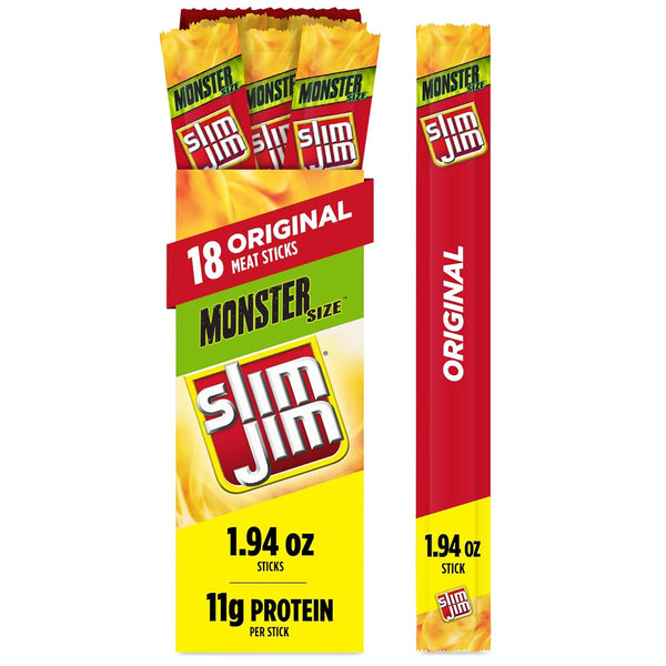 Slim Jim Monster Smoked Meat Sticks, Original Flavor, High Protein, 1.94 oz.