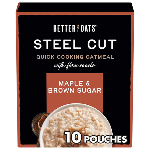 Better Oats Steel Cut Instant Oatmeal Packets, Maple and Brown Sugar Flavor