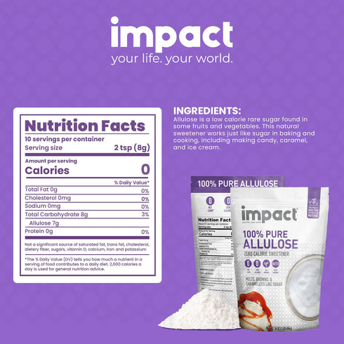 1lb Impact - Pure Allulose Sweetener Sugar Substitute - Zero Calorie Blend, Low-Carb, For Coffee, Tea, Baking