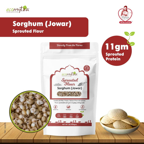 Ecomytra 100% 00% (16 oz (Pack 1)) Sprouted Sorghum Flour (Jowar) Gluten Free Ancient Grain Sprouted Great Millet High