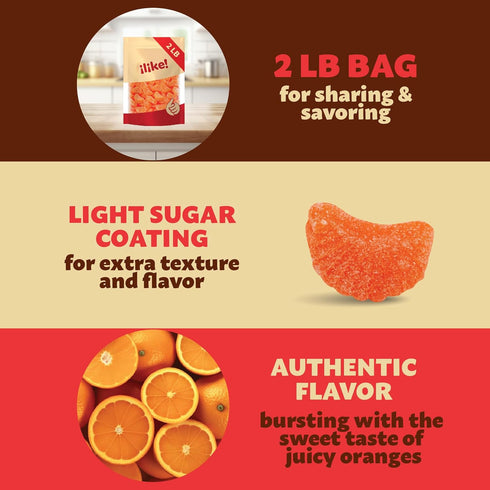 2-Pound Orange Slices Jelly Candy | Bag | Sugar-Dusted | Gelatin-Free