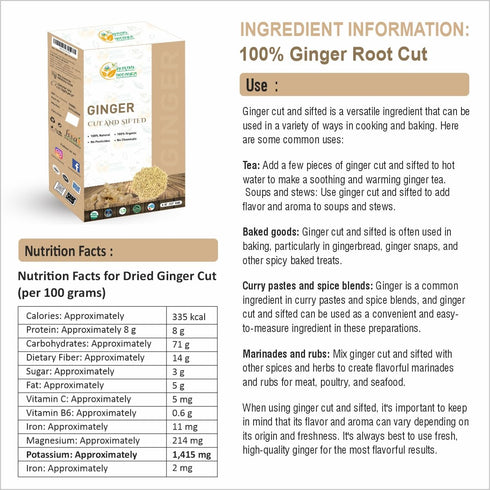Herbs Botanica Organic Dried Ginger Root, Cut and Sifted for Teas and Tinctures, 1/2 Lb