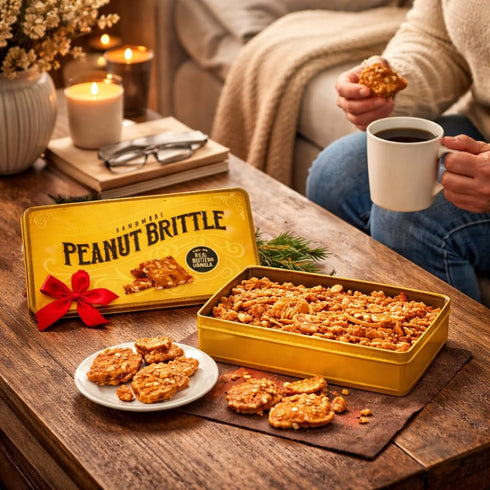 Generic Pack 1, 12 oz Handmade Peanut Brittle Candy of Tins Classic Crunchy Peanut Toffee Snack Made with Real Butter