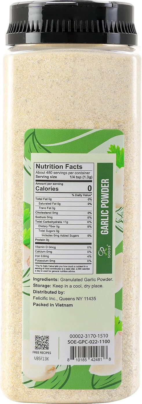 22 Ounce(624g), Soeos Granulated Garlic, Garlic Powder, Convenient and Versatile Seasoning, Great for Flavoring Dishes