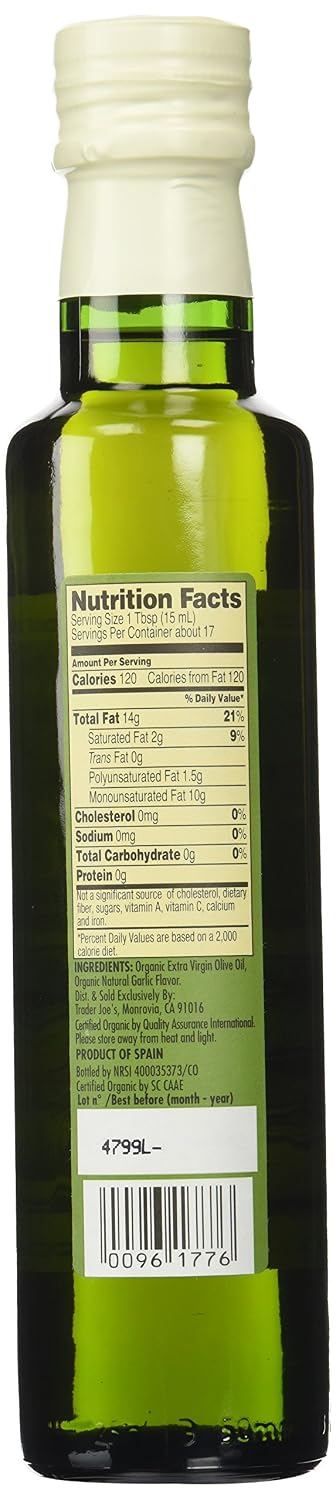 100% (8.5 oz.) Trader Joe's Jose's Organic Spanish Extra Virgin Garlic Flavored Cold Pressed Olive Oil