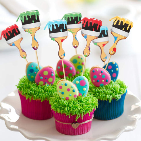 Paint Brush Cupcake Toppers, 36 Pieces Toothpicks for Art Theme Cake Decorations, Birthday Party Favors