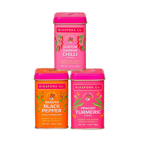 Diaspora Spice Co. Spice Trio Gift Set Pragati Turmeric, Aranya Black Pepper