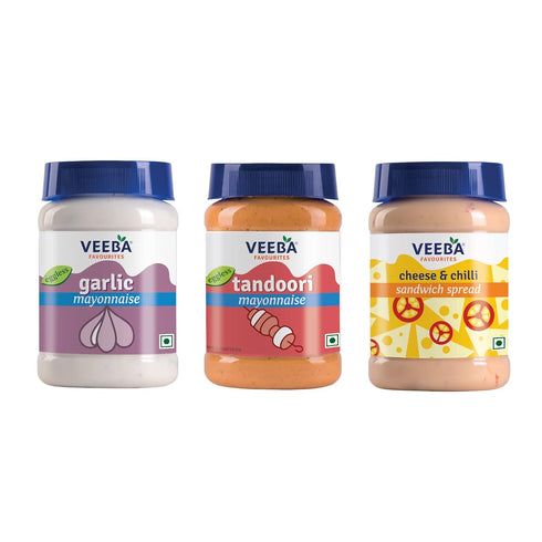 Veeba Garlic Mayonnaise 250 g Tandoori Mayonnaise 250 g & Cheese & Chilli