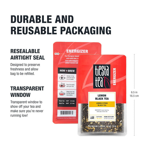 Tiesta Tea Lemon Black Tea, Loose Leaf Premium Blend, High Caffeinated, Brews Up to 25 Cups, 2 Ounce Pouch