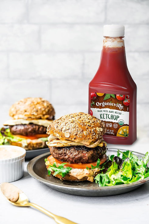 24 Oz, 4-Pack Organicville Organic Ketchup - Tomato Ketchup, Gluten Free, Non-GMO, Vegan, USDA Organic, Made with Agave