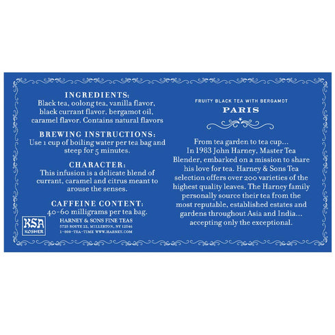 50 Harney & Sons Paris Black Tea | Tea Bags | Fruity Vanilla & Caramel Blend with Hint of Lemony Bergamot