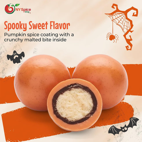 3 NY Spice Shop Pumpkin Spice Chocolate Malt Balls - Pound Festive Malted Milk Candy Holiday Gift - Chocolate Malted