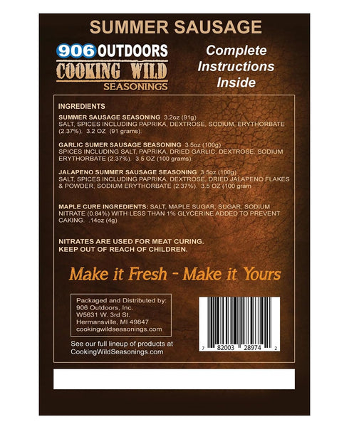 Cooking Wild Seasonings SUMMER Pack, 20 14.3 packets SAUSAGE Variety Four Seasons up to pounds of Wild Game or Domestic