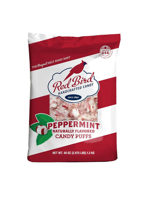 46 oz 3 lb Red Bird Peppermint Puffs Bag and Red Bird Crushed Peppermint Candy Tub Bundle, Gluten-Free Kosher Candy