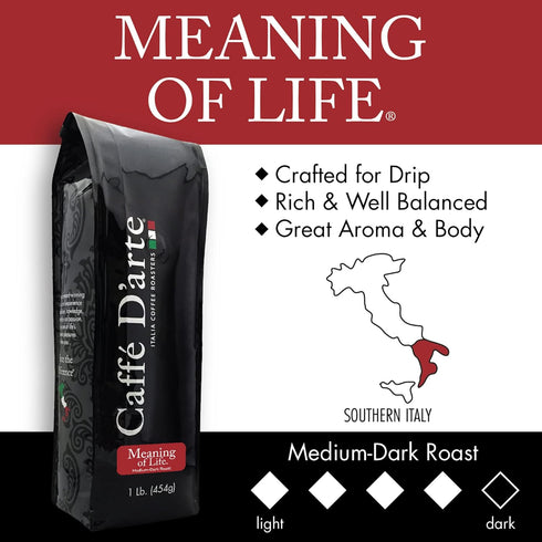 WellBalanced 1 lb Caffe D'arte Meaning of Life Whole Bean Coffee MediumDark Roast, Classic Blend, Roasted in Seattle