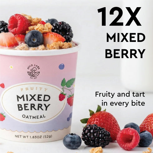12 Pack Mylk Labs Mixed Berry Protein Oatmeal Cups, Whole Grain, Low Sugar, High Fiber Breakfast with Low Sodium, Quick