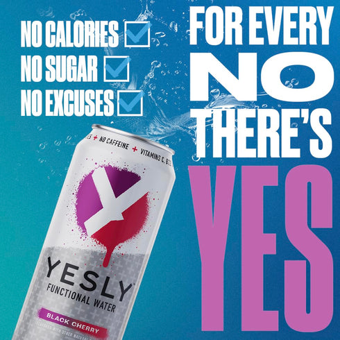 B6 B12, 16 Oz 12 Pack Yesly Functional Water, Black Cherry, Naturally Flavored Still Water with Electrolytes