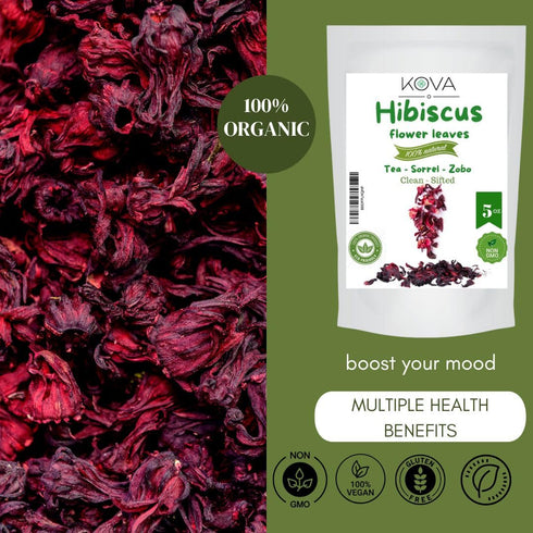5oz Kovafood Dried Red Hibiscus Flowers, Sorrel Leaves, Zobo Leaves I Organic I NON-GMO I Washed and Sifted