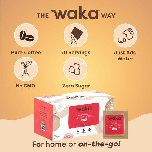 100% 50 Waka Decaf Premium Instant Coffee Colombian Arabica Freeze Dried Beans For Hot or Iced Coffee (Single-Serve