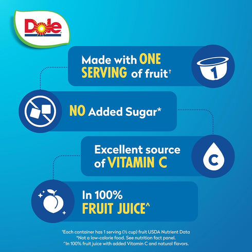 100% 4 oz 12 Pack Dole Diced Peaches in Juice - Dole Fruit Bowls Snacks - Fruit Bowls