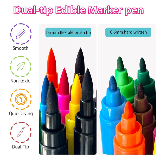2pcs Black Edible Markers for Cookie Decorating - Black Food Coloring Pen Double Sided Fine Tips Edible Pens, Christmas