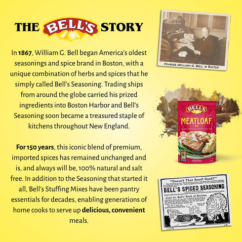 3 oz Bell's Meatloaf Mix, Classic Homestyle Recipe Made with Bell's Seasoning Perfect for Beef, Turkey & Comfort Meals