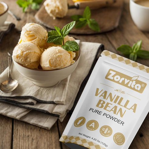 Zorvita 4.23 Oz 120g Madagascar Vanilla Bean Powder Pure Ground Grade A Vanilla Bean Gluten-Free No Additives or Sugar