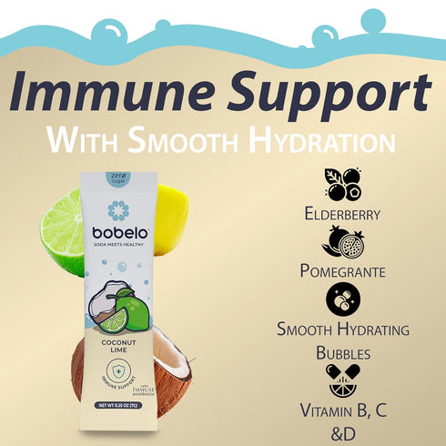 Packets (15ct) Bobelo Self Carbonating Hydration - Coconut Lime Flavor | Low Calorie Electrolyte Drink Mix | Keto