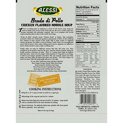 6 (Pack 1) Alessi Soup Mix Brodo di Pollo Chicken Flavored Noodle Soup, Ounce