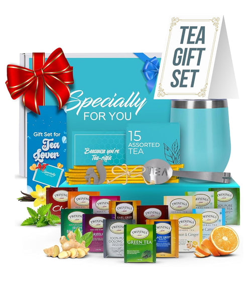 Modern Elegance Tea Tumbler Gift Set Includes Tea Bag Holder, Spoon, Honey