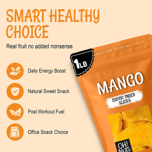 1lb Oh! Nuts Exotic Dried Mango Slices - Sweetened Dehydrated Mango - Bulk Bag - Dried Mango Fruit Slices for Snacking