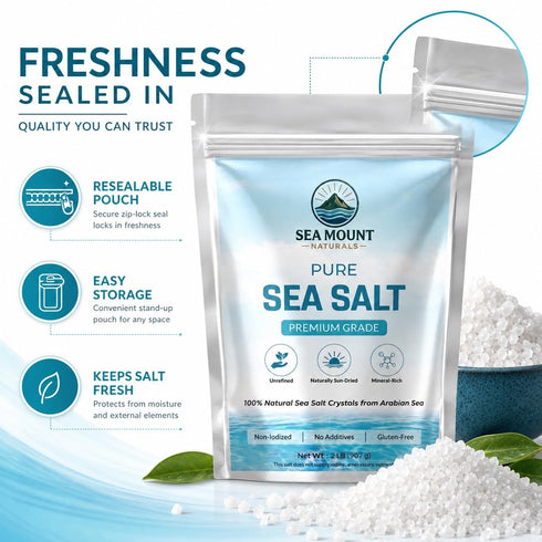 2 lb Pure Sea Salt, Coarse Grain, | Ideal For Salt Grinder Refills I Unrefined & Mineral Rich - SeaMount Naturals