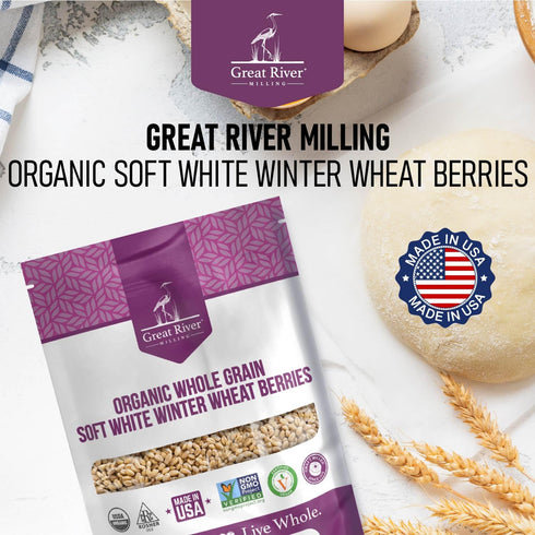 5 Lb Great River Milling Organic Soft White Winter Wheat | Whole Grain Wheat Berries for Baking & Milling | USDA