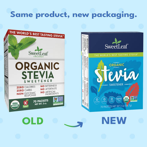 SweetLeaf Organic Stevia Packets, 70 Count (Pack of 2) - Zero Calorie Sugar Substitute for Keto Coffee, Non-GMO