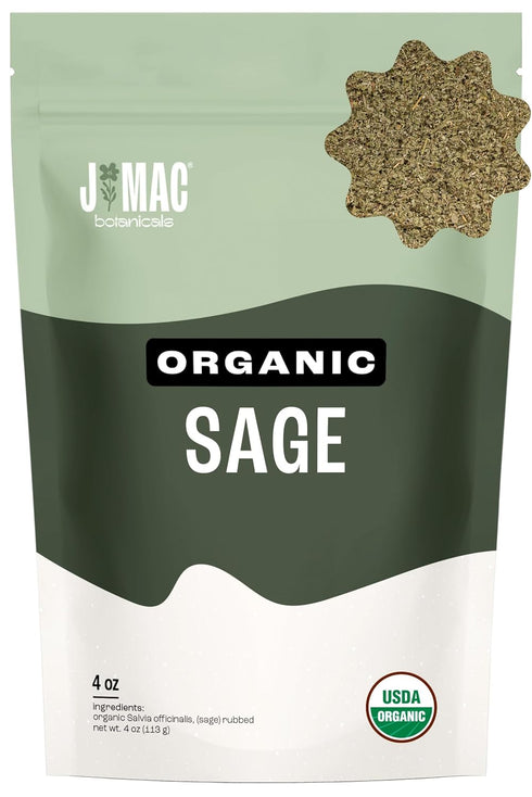 J Mac Botanicals, Organic Rubbed Sage (4 oz), Certified USDA Organic, Dried