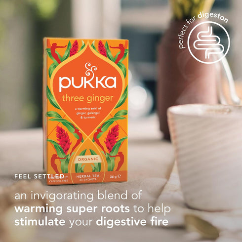 Set 80 (20ct Pack 4) Pukka Three Ginger Organic Herbal Tea, Digestion-Aiding Infusion With Ginger, Turmeric