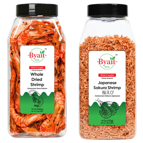 Byait Bundle Whole Dried Shrimp (5 oz) and Dried Japanese Sakura Shrimp
