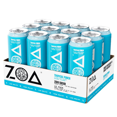 16 (Pack 12) ZOA Zero Sugar Energy Drinks - Tropical Punch | Healthy Energy Formula with Natural Caffeine, Daily