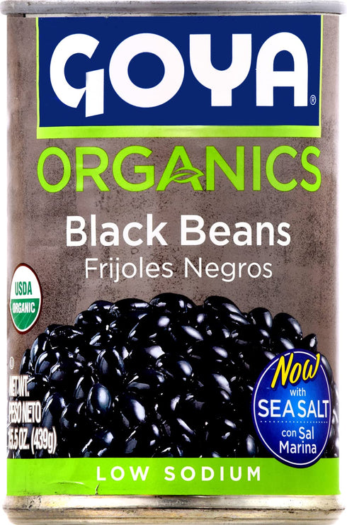 15.5 (Pack 8) Goya Organic Black Beans, Low Sodium with Sea Salt, Ounce