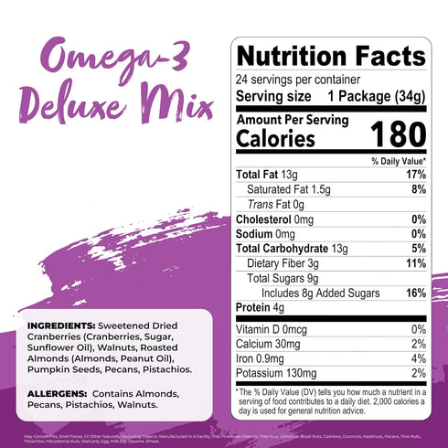 3 1.2 oz (24 Nature's Garden Omega Deluxe Mix - Trail Mix Nuts, Heart Healthy, Gluten Free, Cholesterol Free, Sodium