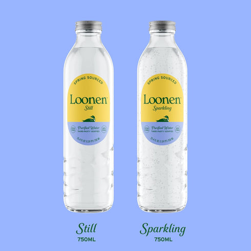 Pack 6, 750mL Loonen Spring Sourced Sparkling Water, Glass Bottled High Carbonation, Minerals, Magnesium, Potassium