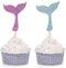 24 PCS Glitter Mermaid Tail Cupcake Toppers for Kid's Themed Party Baby Shower Decors (Purple and Blue)