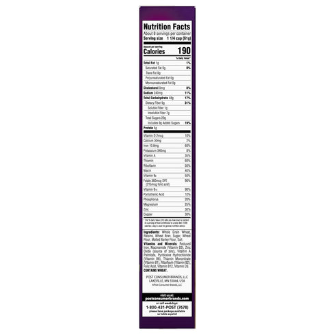 Post 16.6 OZ Raisin Bran Cereal, Made with Wheat and Bran Flakes and Sweet Sun-Maid Raisins, Box