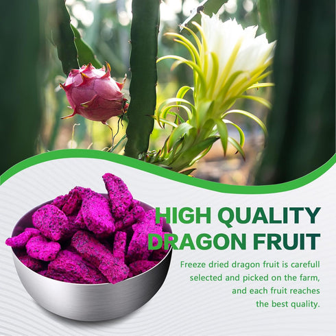 150G/5.3OZ Frozen 100% Freeze Dried Dragon Fruit Chunks, Freeze Dried Fruit, Dragon Fruit, No Sugar Added, Natural