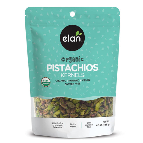 Elan Organic Raw Pistachios, 4.8 oz, Unsalted Kernels, No Shell,Pistachio Nuts, Non-GMO,