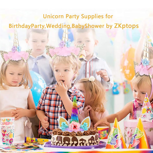 Unicorn Cake Topper, Handmade Rainbow Horn Happy Birthday Party Decoration Supplies, Reusable Cake Toppers with