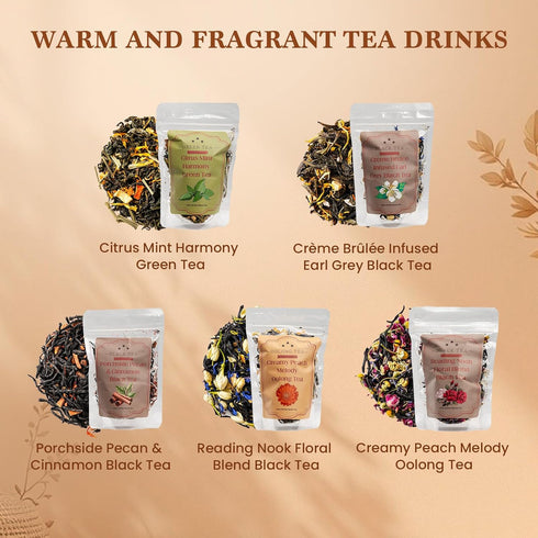 Solisleaf Set 5 80 Loose Leaf Tea Sampler Assorted Flavored Tea Gift Natural Blends Relieving Stress & Great Gift